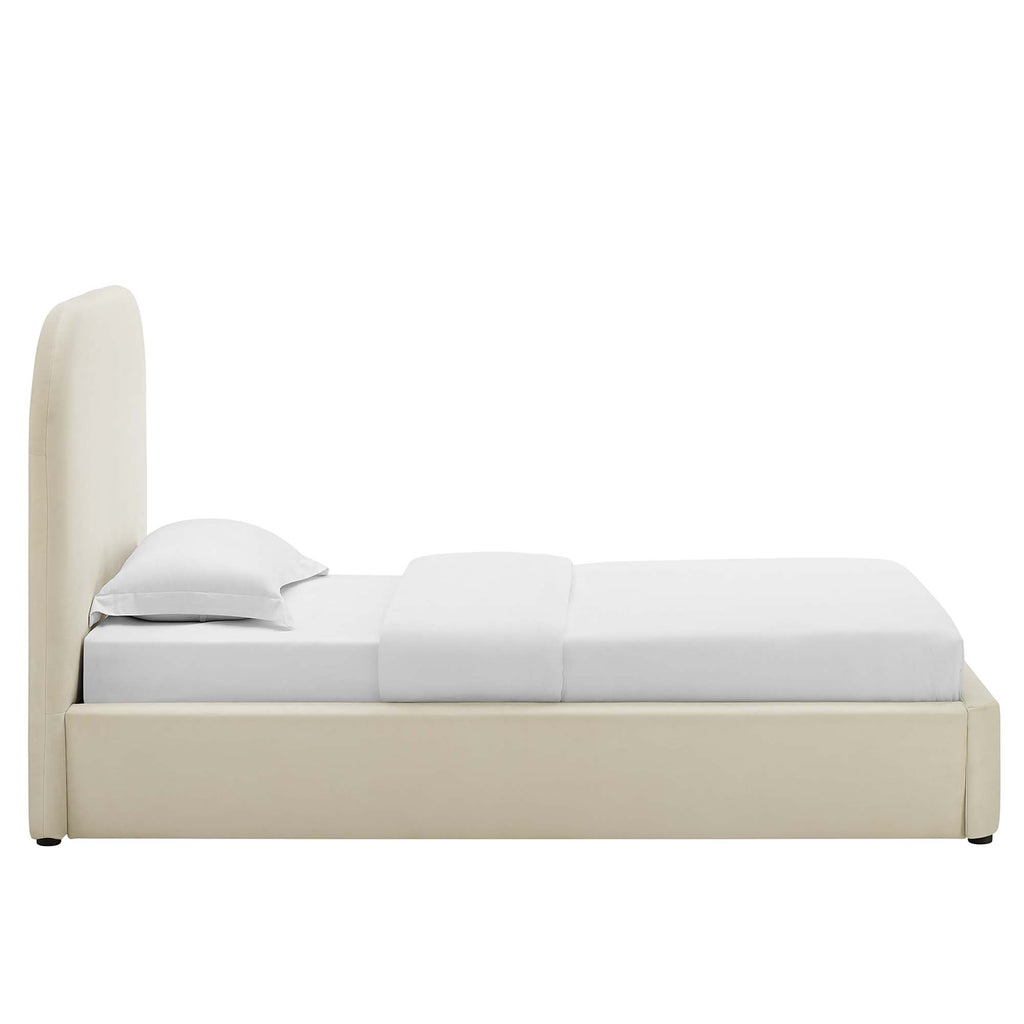 Keynote Performance Velvet Curved Twin Platform Bed - Alabaster