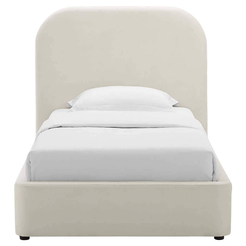 Keynote Performance Velvet Curved Twin Platform Bed - Alabaster