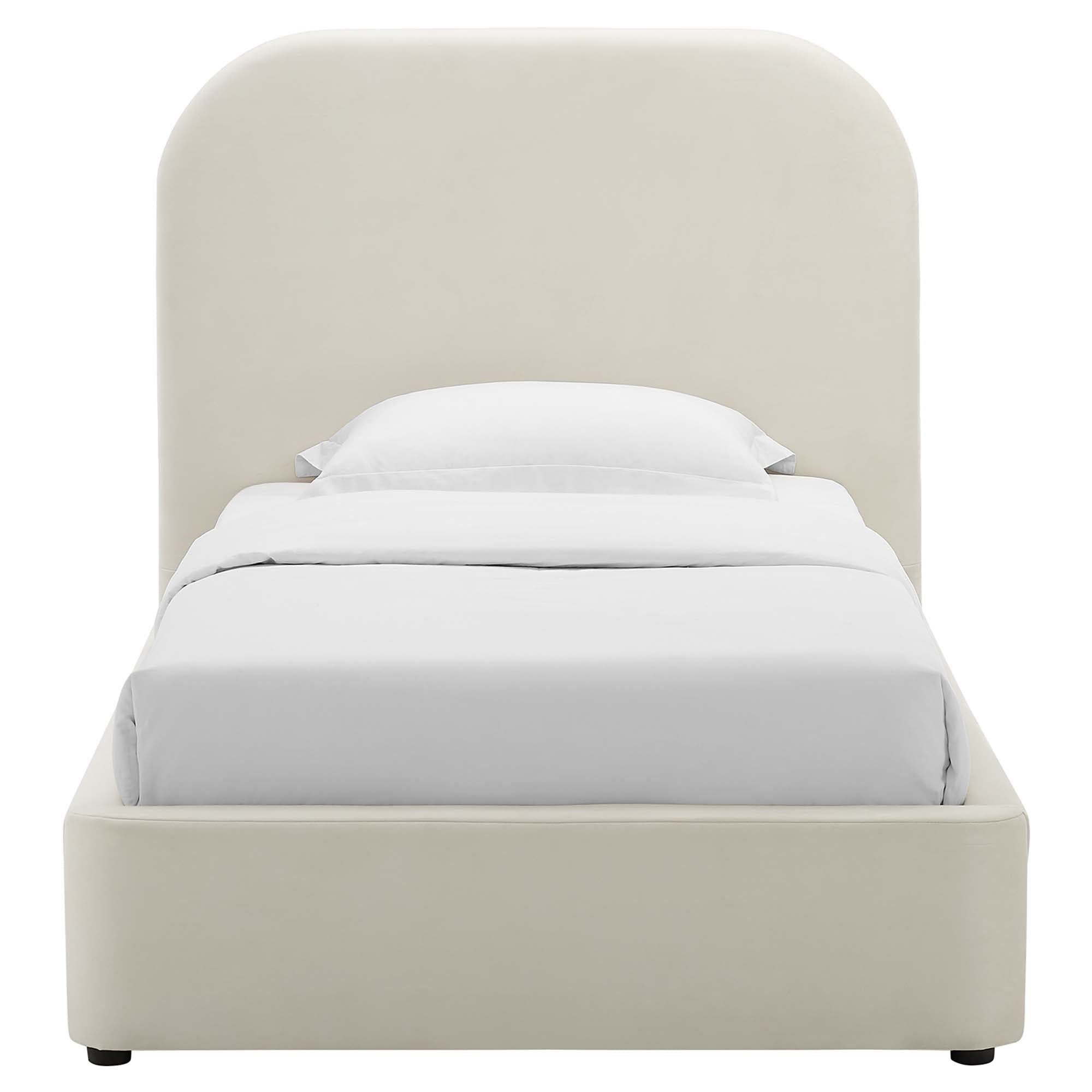 Keynote Performance Velvet Curved Twin Platform Bed - Alabaster
