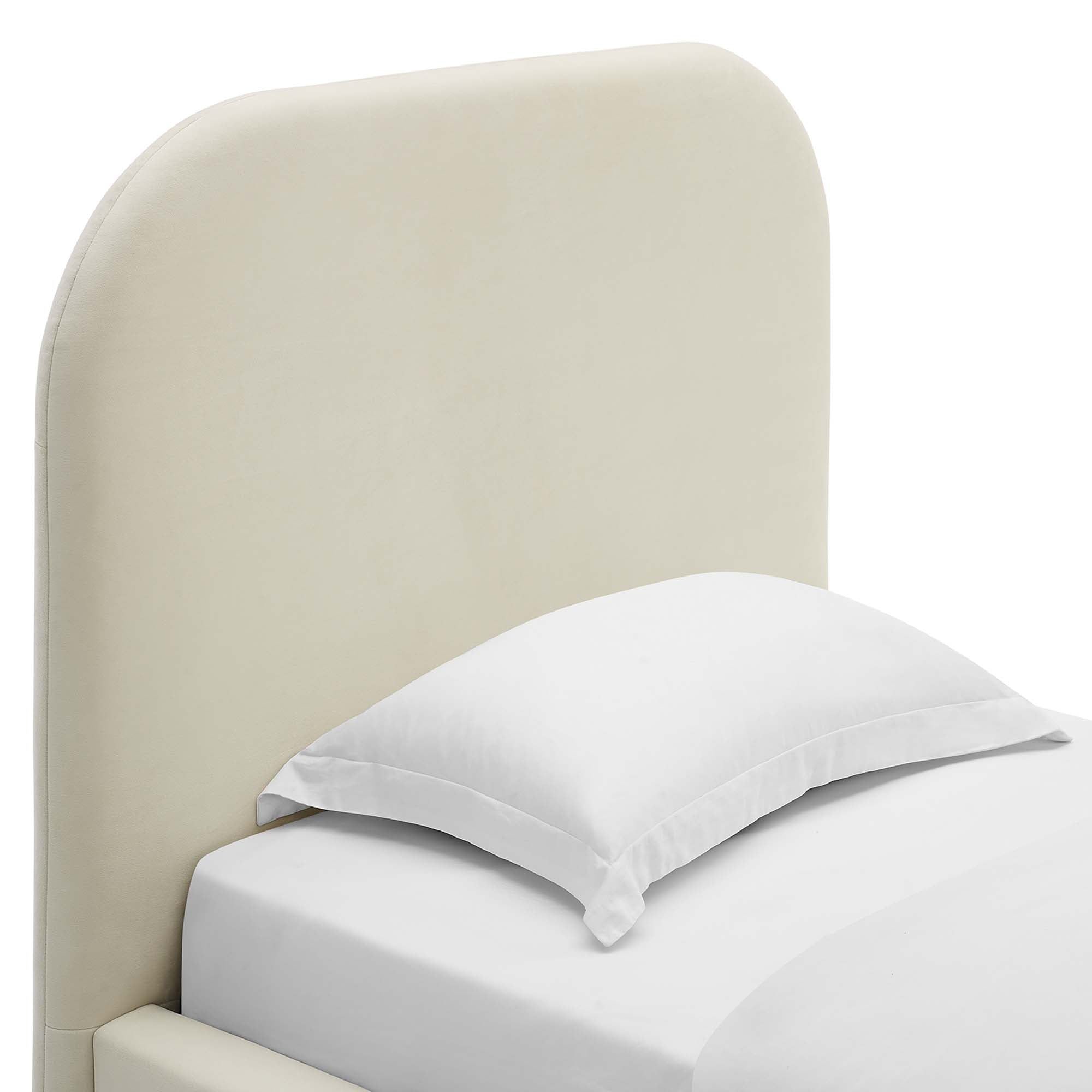 Keynote Performance Velvet Curved Twin Platform Bed - Alabaster
