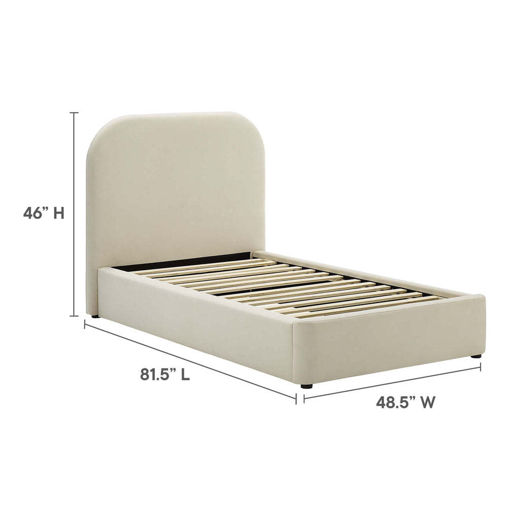 Keynote Performance Velvet Curved Twin Platform Bed - Alabaster