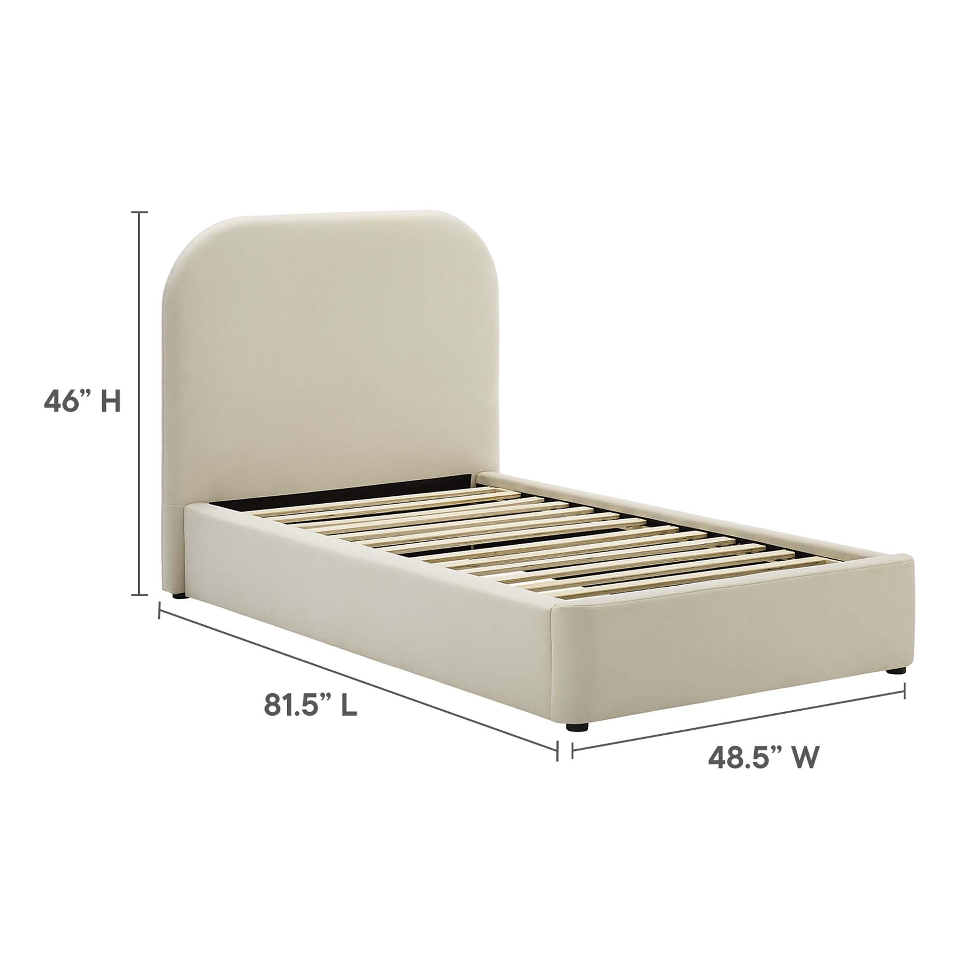 Keynote Performance Velvet Curved Twin Platform Bed - Alabaster