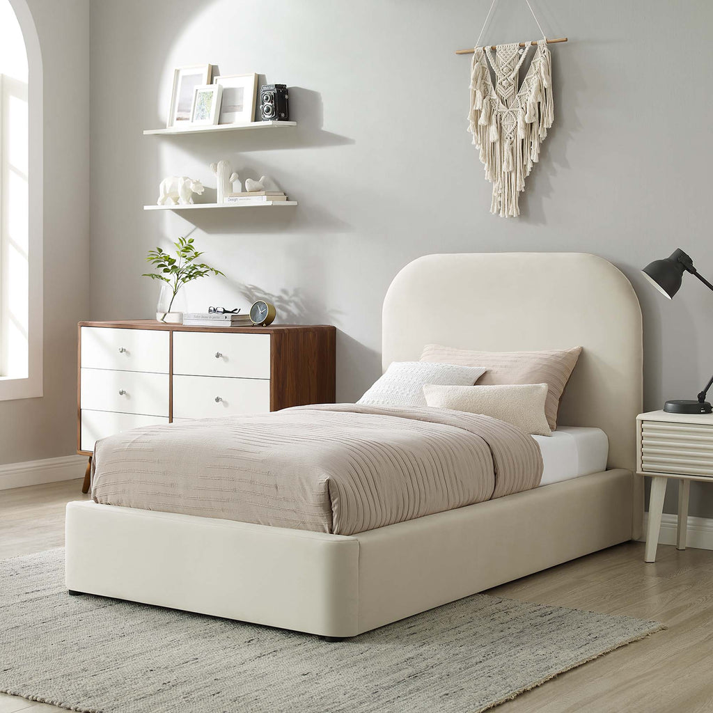 Keynote Performance Velvet Curved Twin Platform Bed - Alabaster