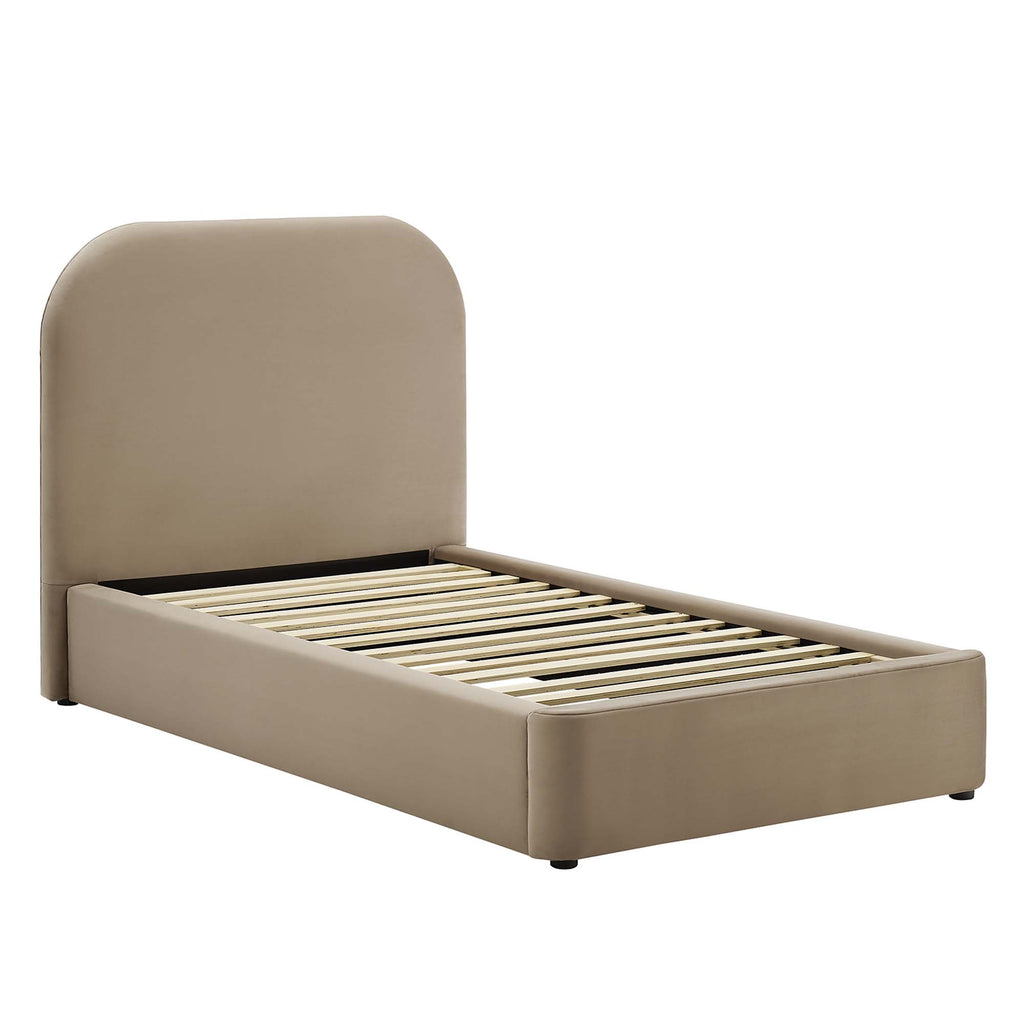 Keynote Performance Velvet Curved Twin Platform Bed - Taupe