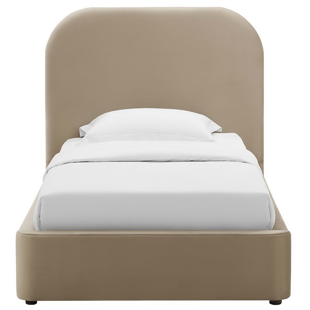 Keynote Performance Velvet Curved Twin Platform Bed - Taupe