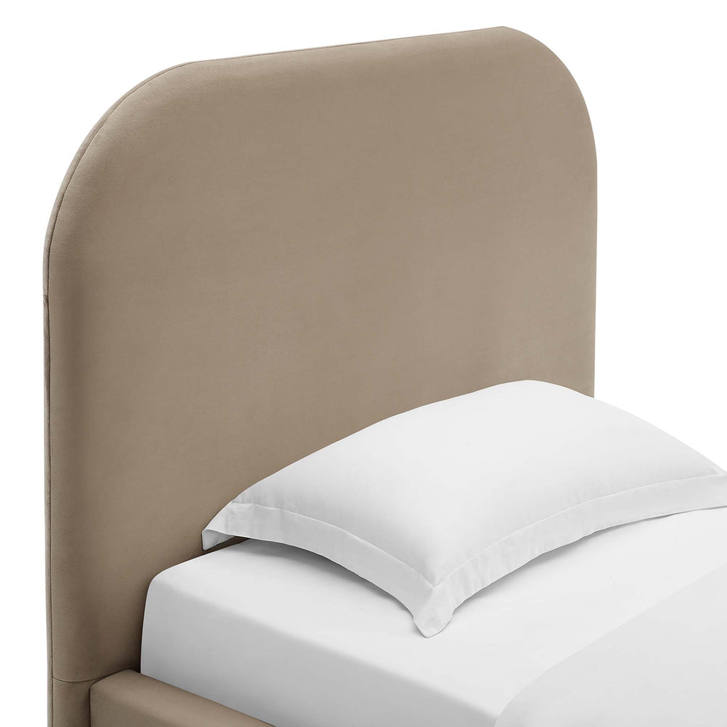 Keynote Performance Velvet Curved Twin Platform Bed - Taupe