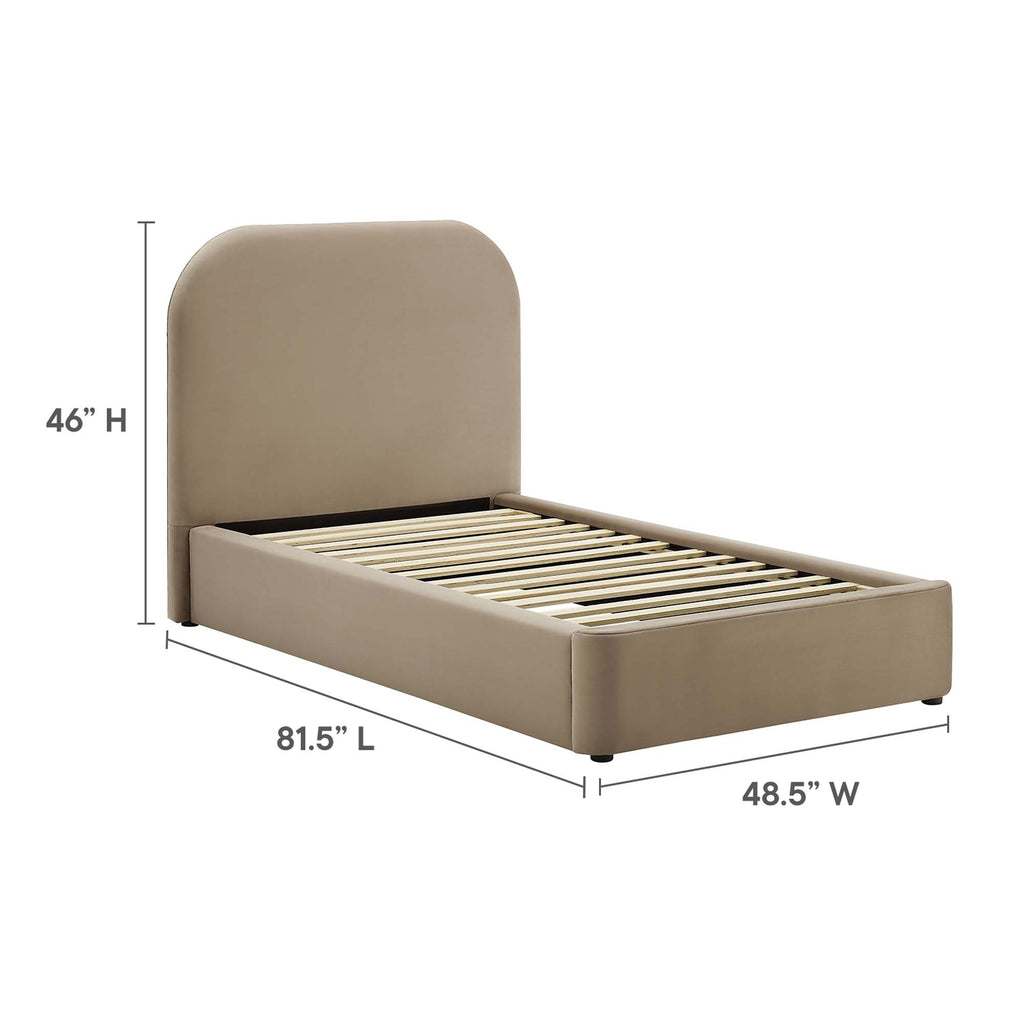 Keynote Performance Velvet Curved Twin Platform Bed - Taupe