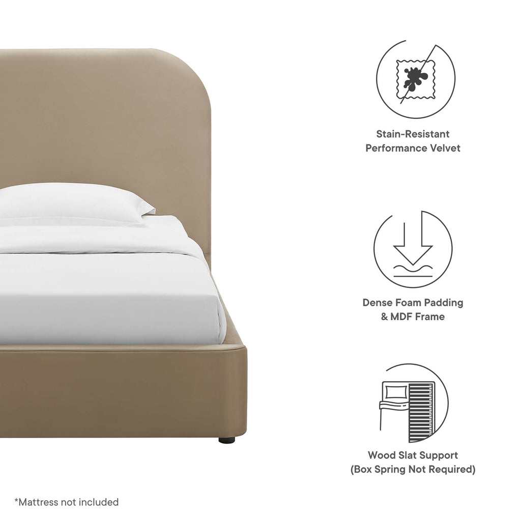 Keynote Performance Velvet Curved Twin Platform Bed - Taupe