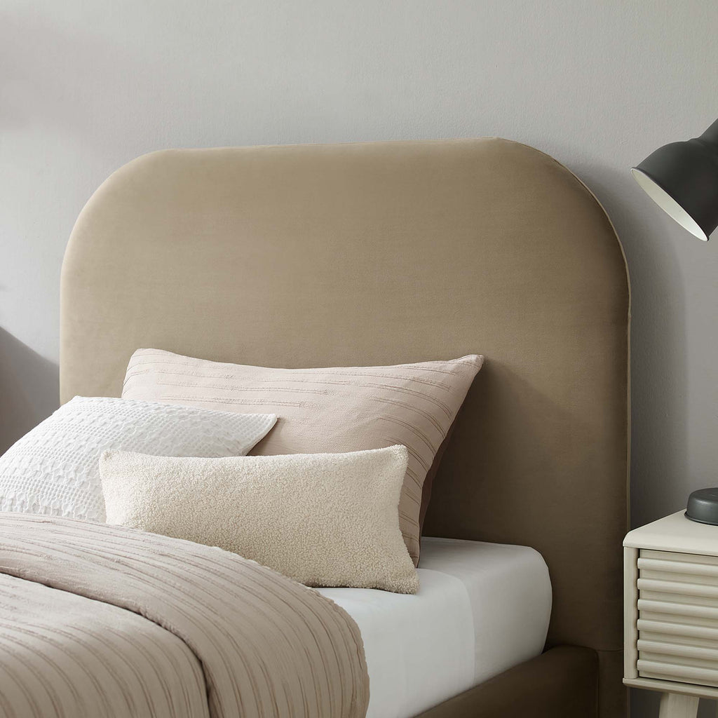 Keynote Performance Velvet Curved Twin Platform Bed - Taupe