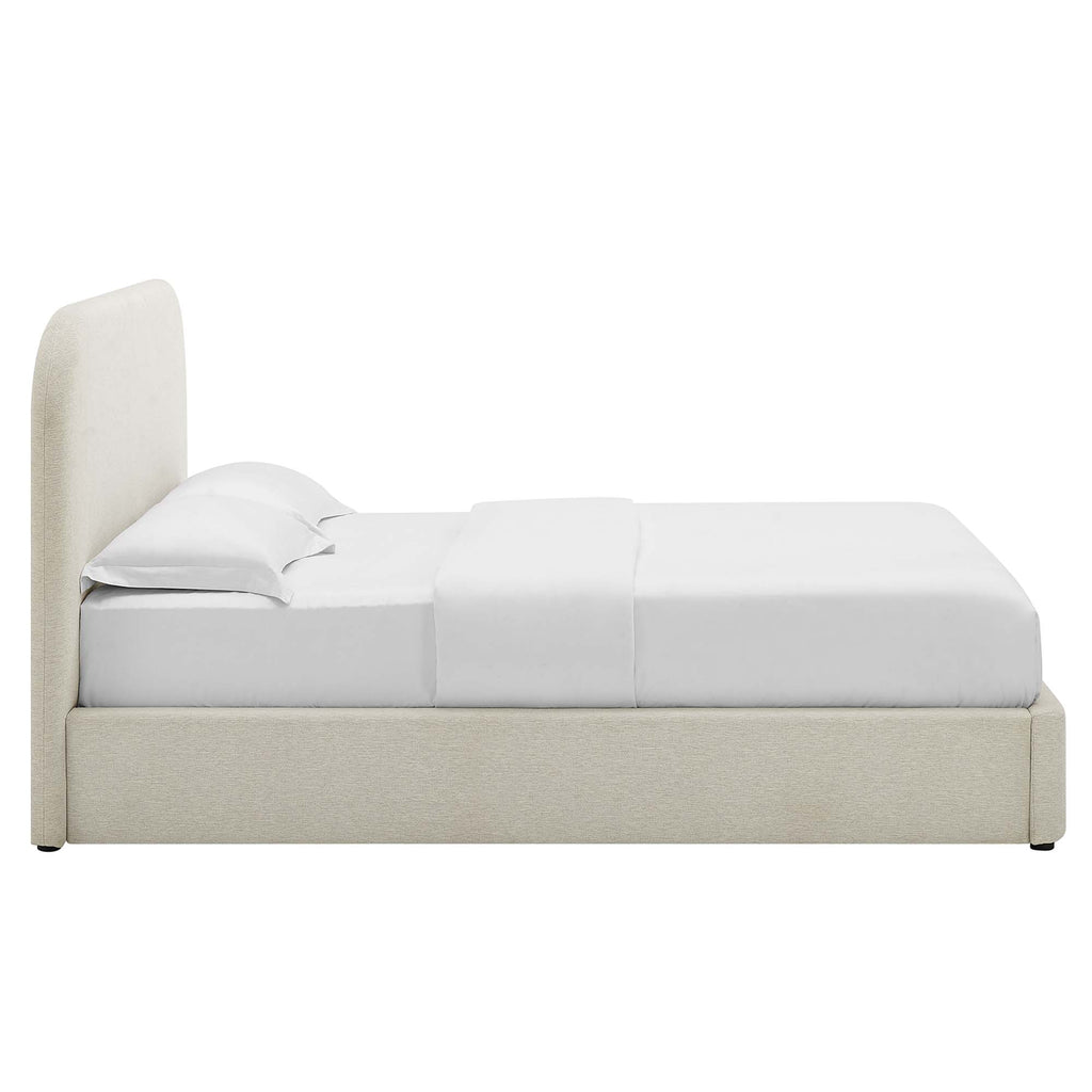 Keynote Upholstered Fabric Curved Full Platform Bed - Heathered Weave Ivory