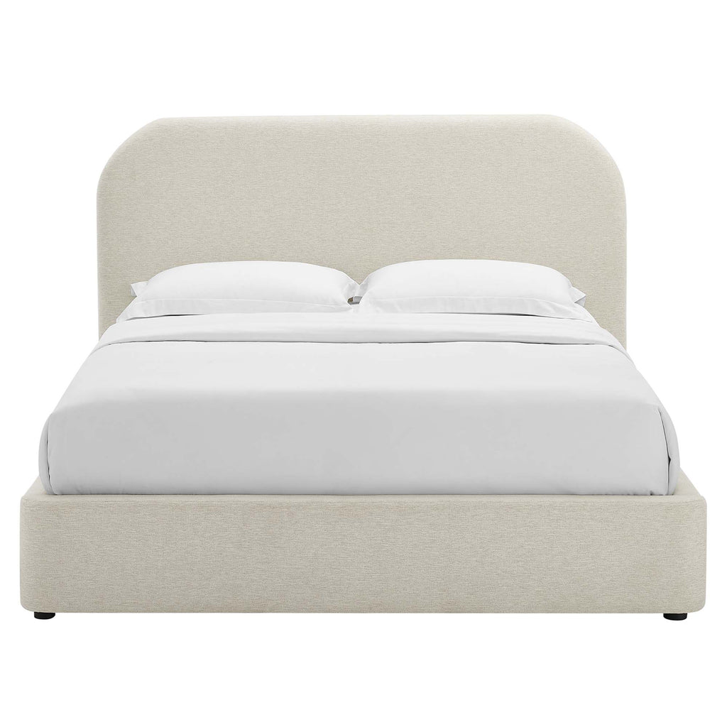 Keynote Upholstered Fabric Curved Full Platform Bed - Heathered Weave Ivory
