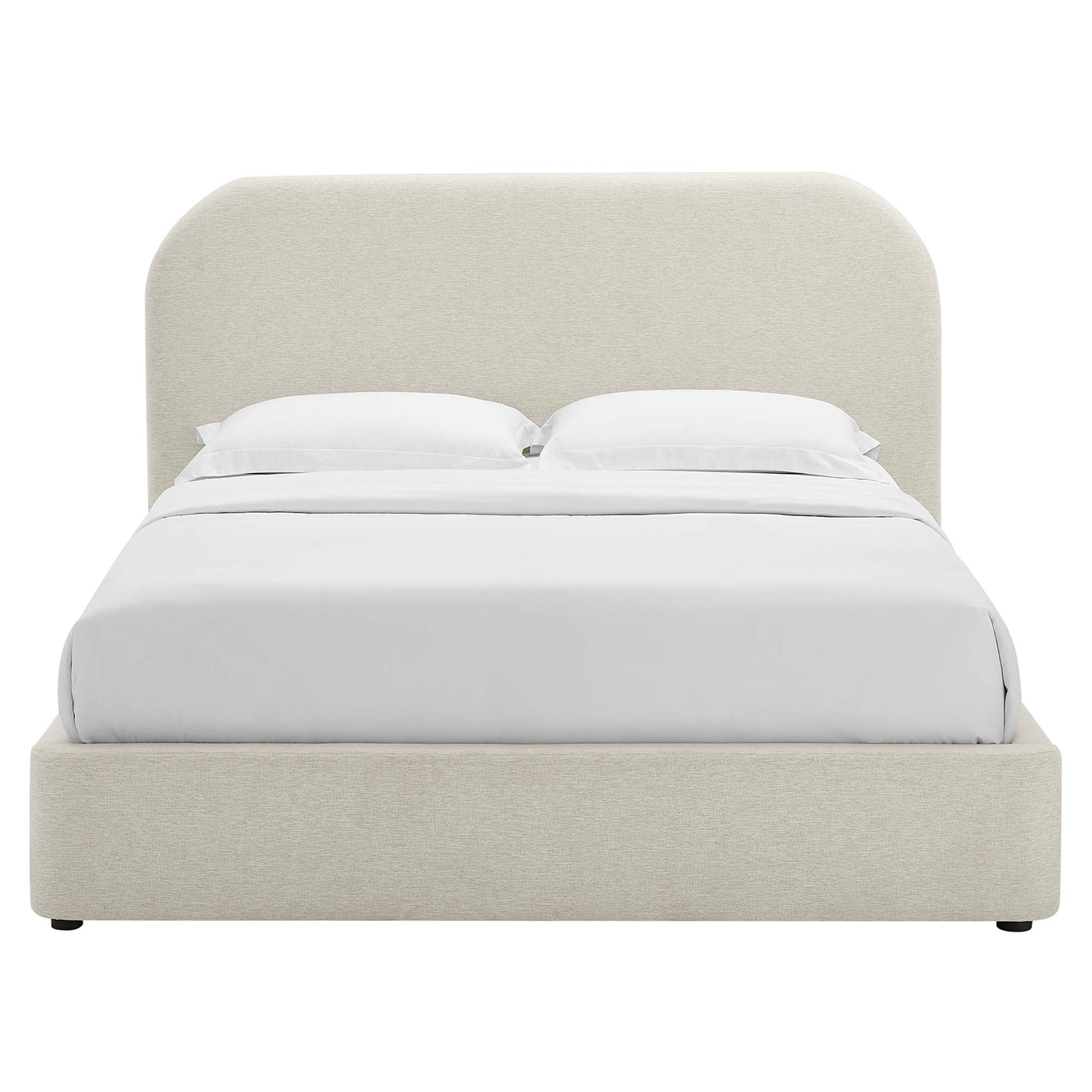 Keynote Upholstered Fabric Curved Full Platform Bed - Heathered Weave Ivory
