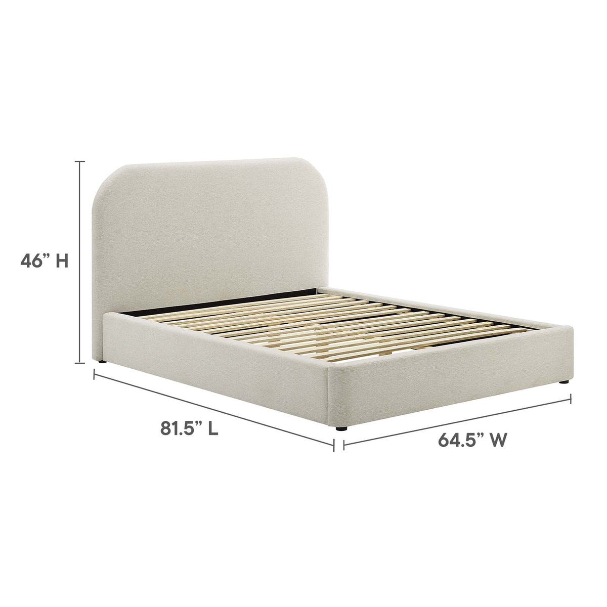 Keynote Upholstered Fabric Curved Full Platform Bed - Heathered Weave Ivory
