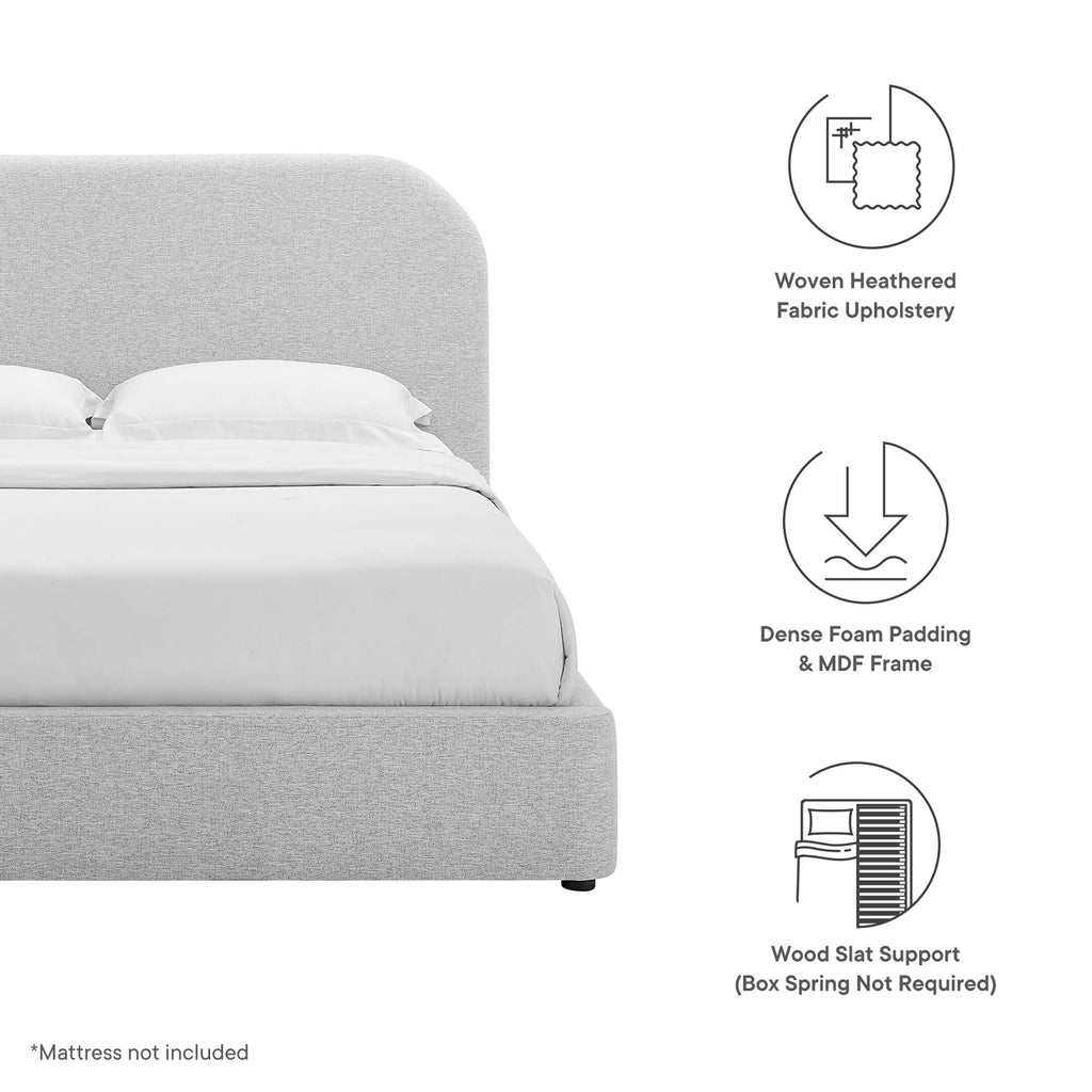 Keynote Upholstered Fabric Curved Full Platform Bed - Heathered Weave Light Gray