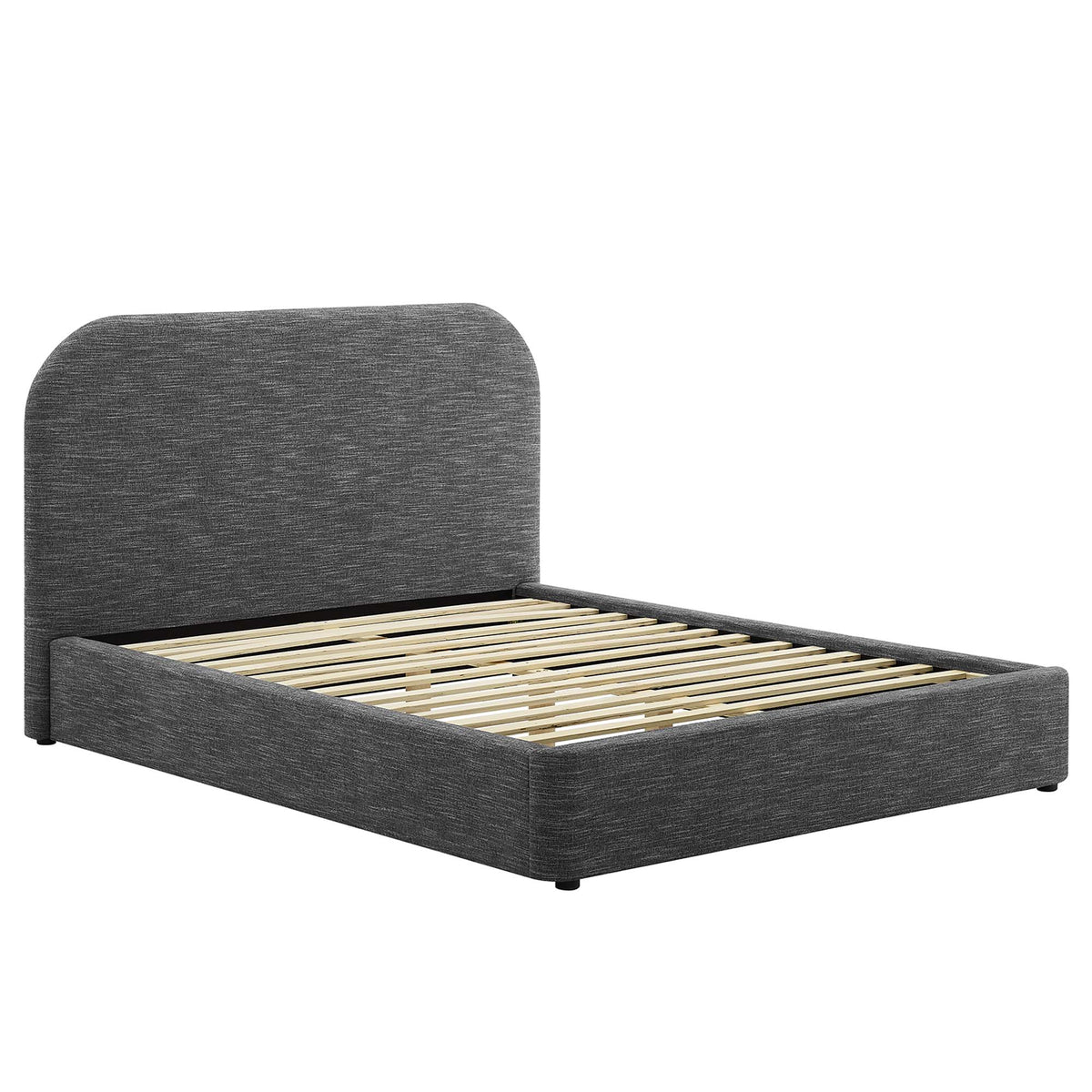 Keynote Upholstered Fabric Curved Full Platform Bed - Heathered Weave Slate