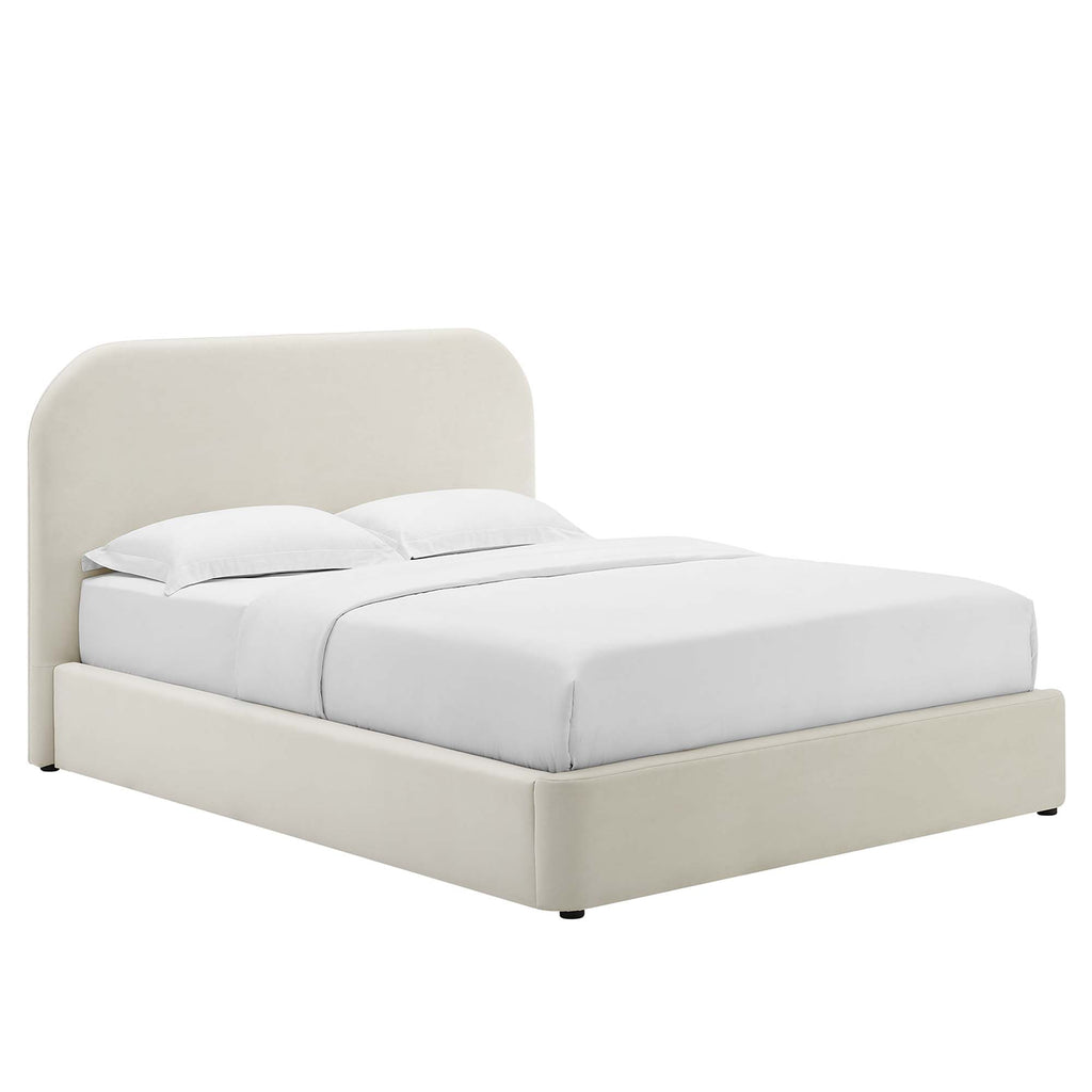 Keynote Performance Velvet Curved Full Platform Bed - Alabaster