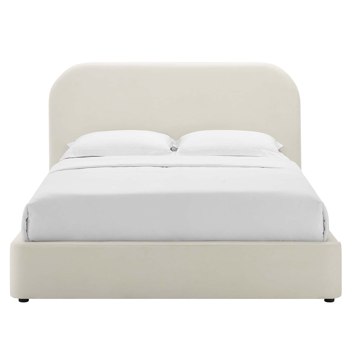 Keynote Performance Velvet Curved Full Platform Bed - Alabaster