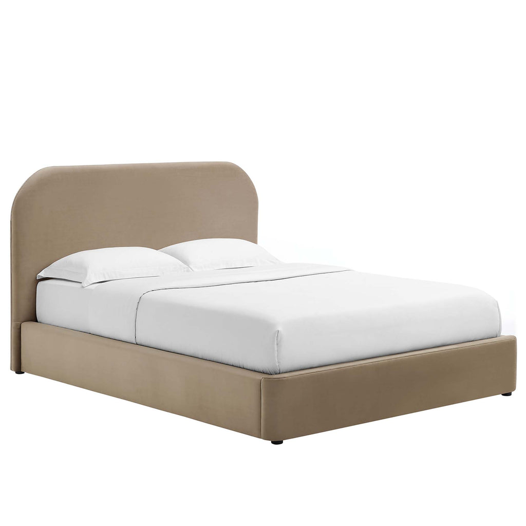 Keynote Performance Velvet Curved Full Platform Bed - Taupe