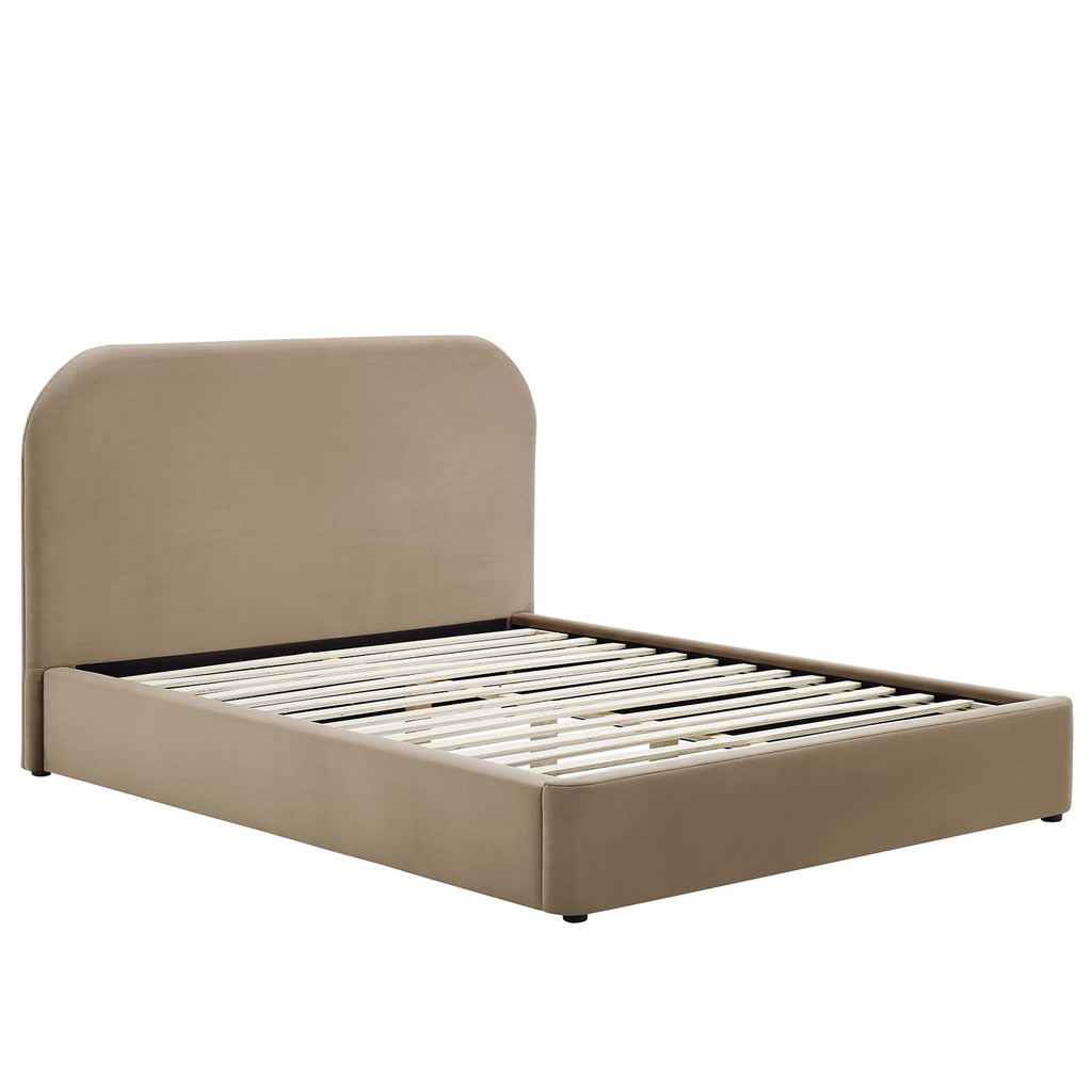 Keynote Performance Velvet Curved Full Platform Bed - Taupe