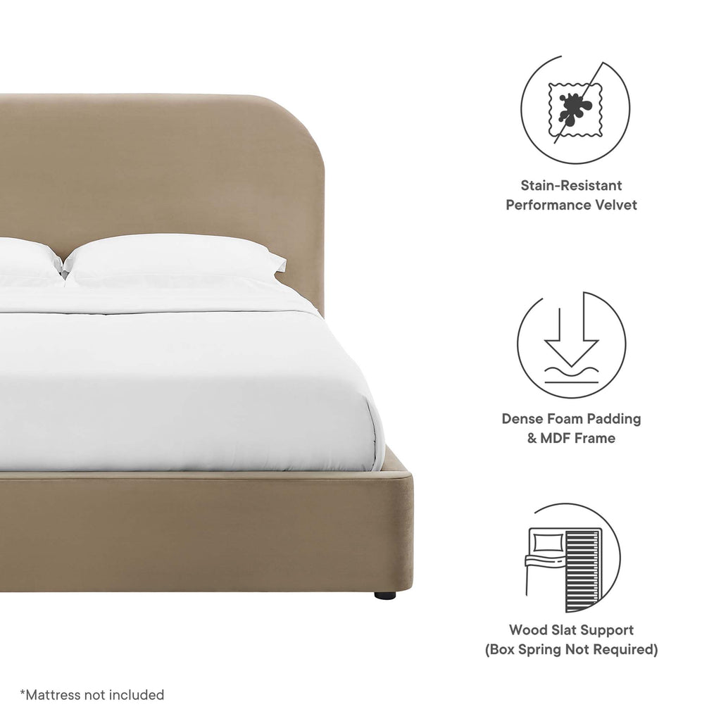 Keynote Performance Velvet Curved Full Platform Bed - Taupe