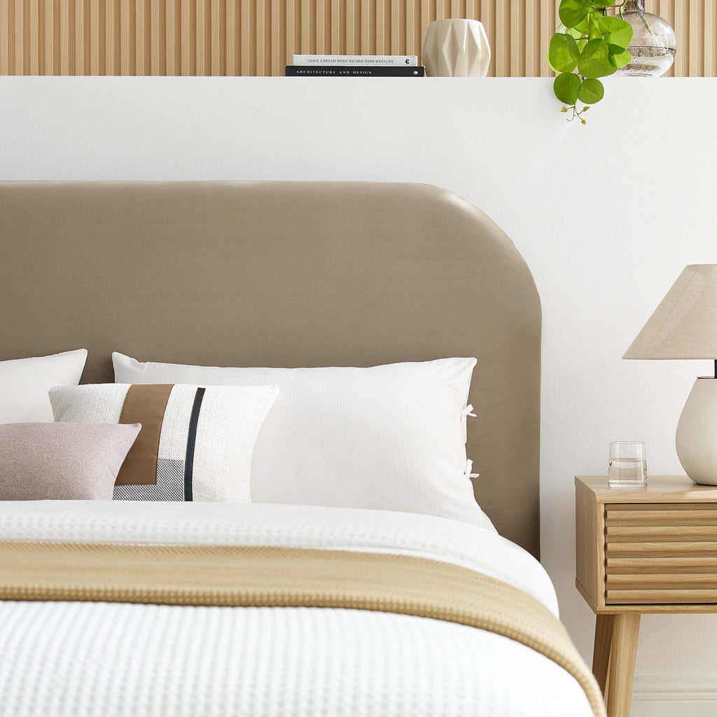 Keynote Performance Velvet Curved Full Platform Bed - Taupe