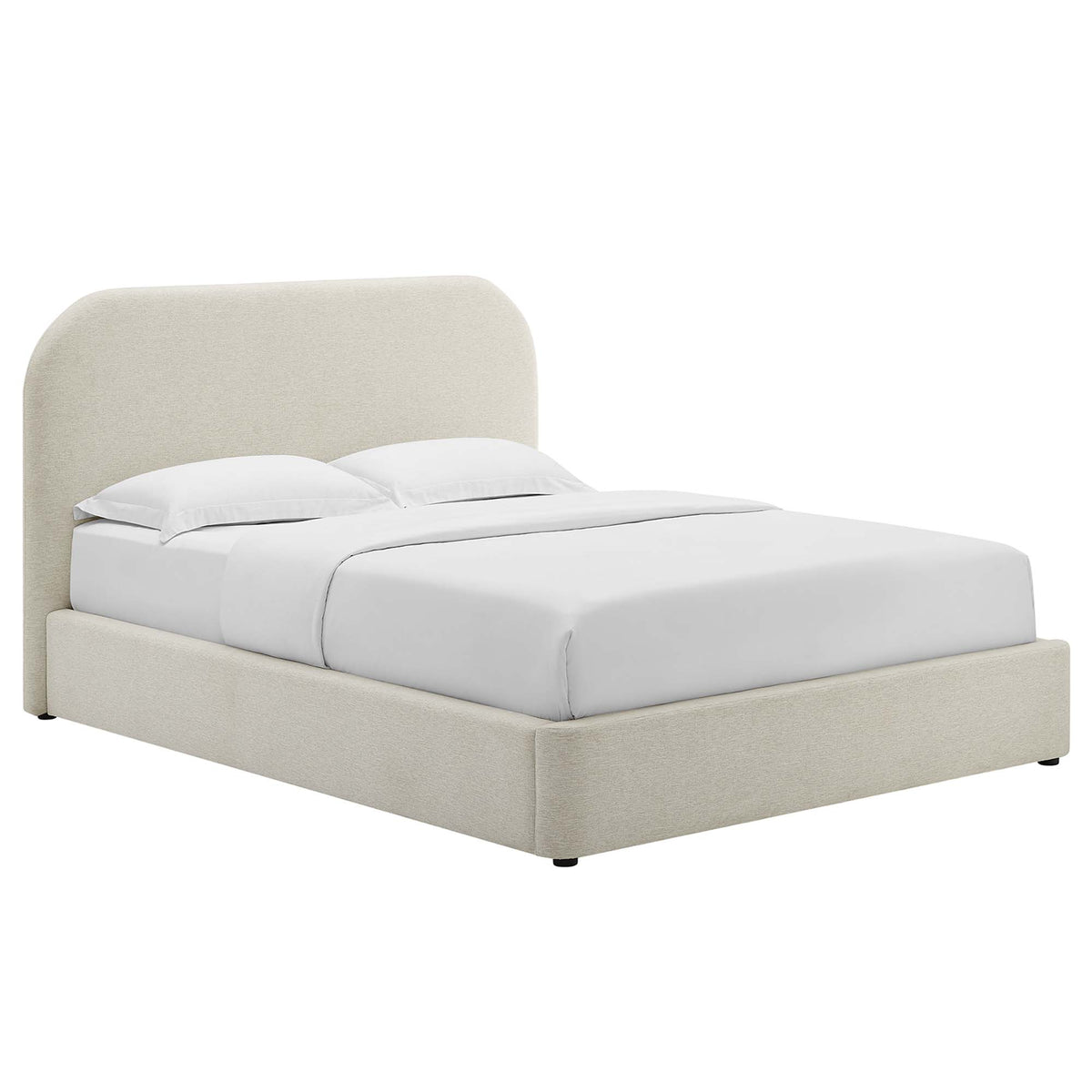 Keynote Upholstered Fabric Curved Queen Platform Bed - Heathered Weave Ivory