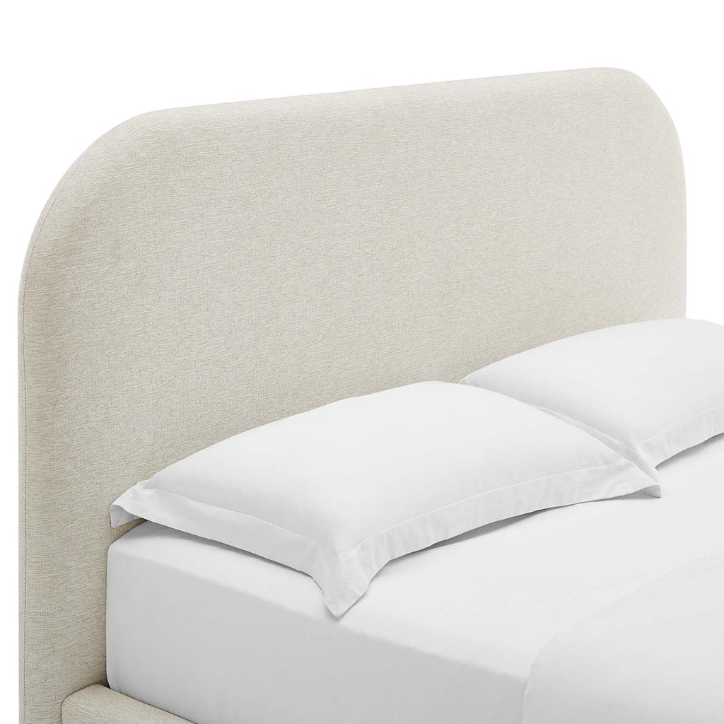 Keynote Upholstered Fabric Curved Queen Platform Bed - Heathered Weave Ivory