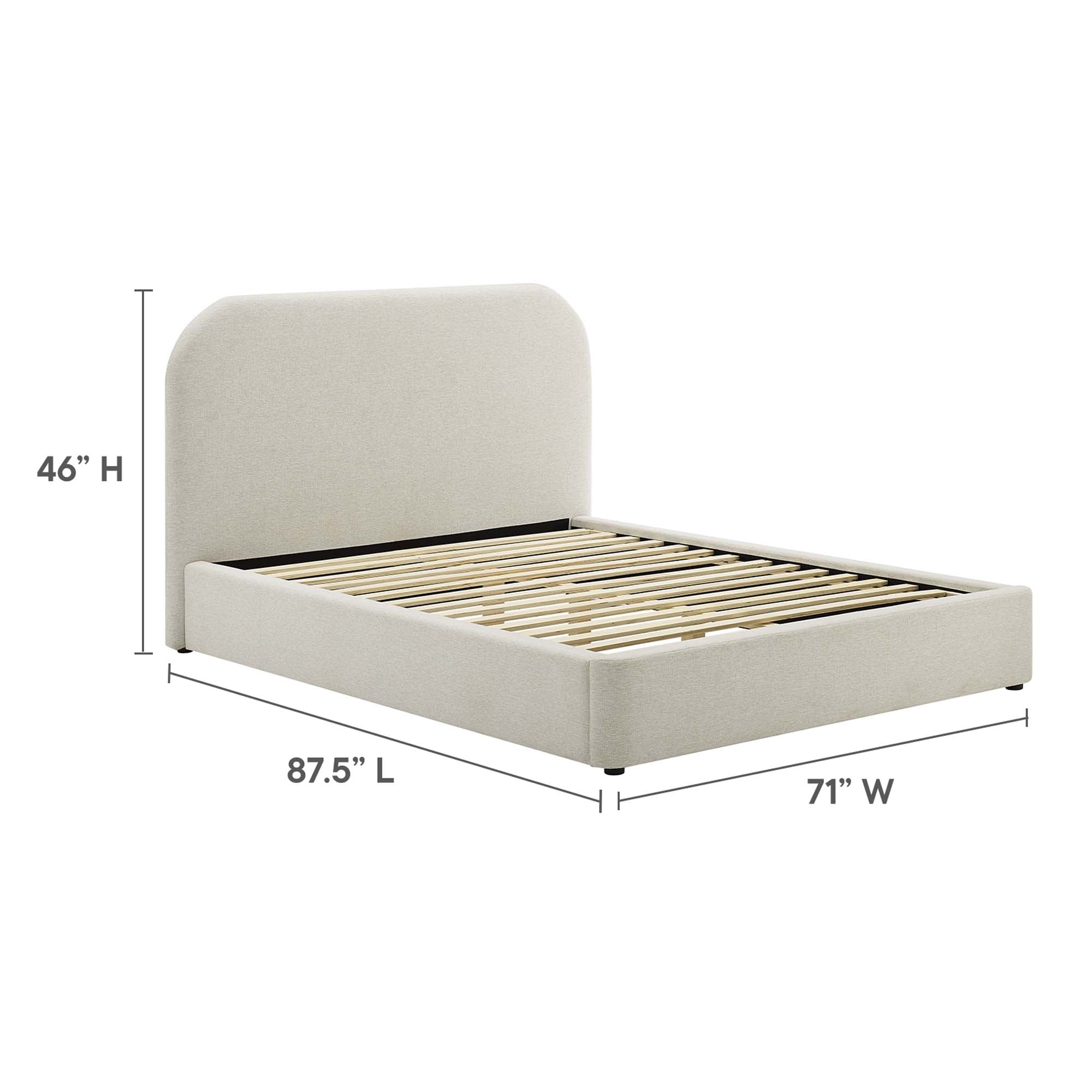 Keynote Upholstered Fabric Curved Queen Platform Bed - Heathered Weave Ivory
