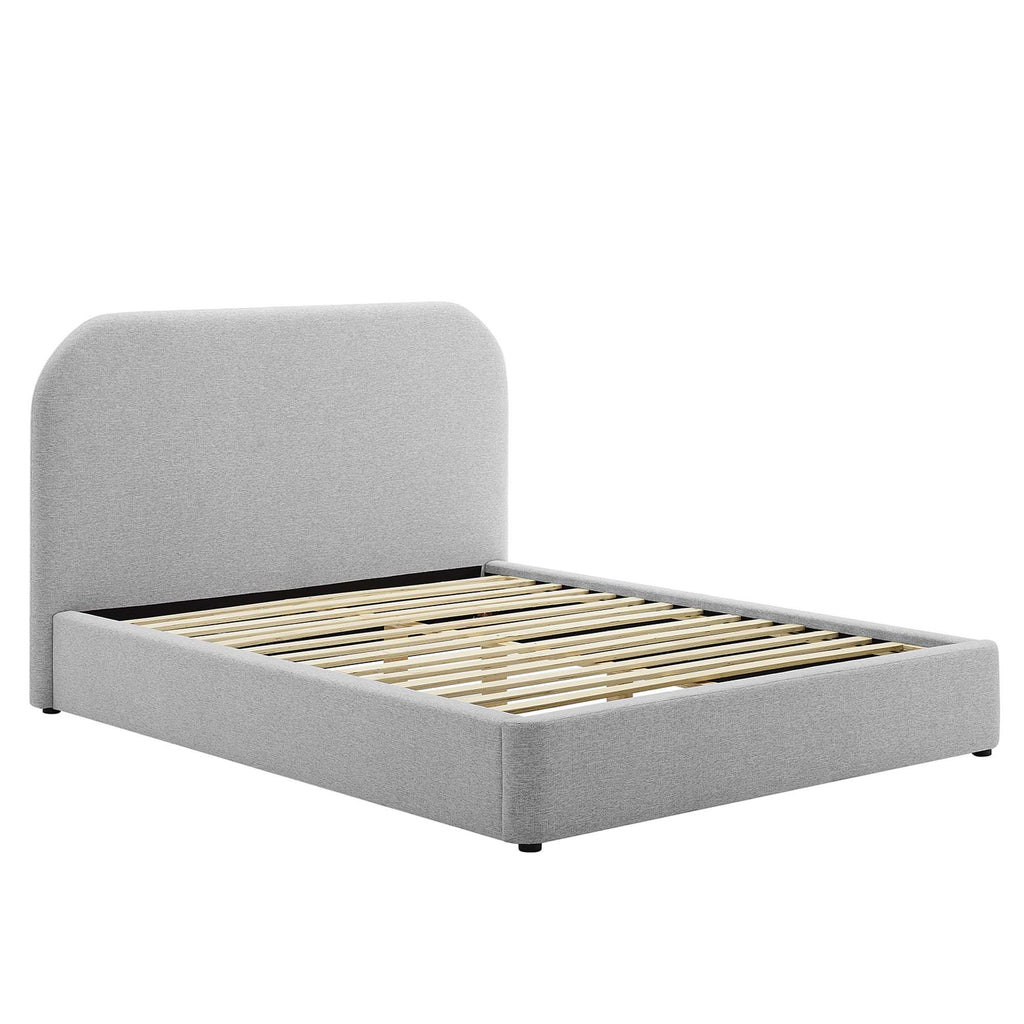 Keynote Upholstered Fabric Curved Queen Platform Bed - Heathered Weave Light Gray