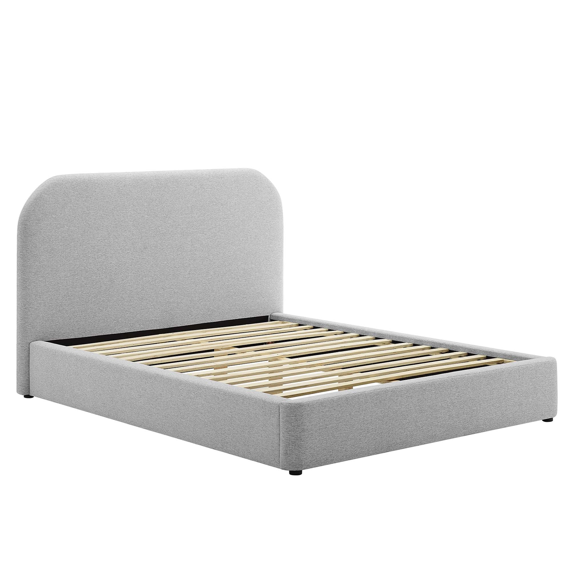 Keynote Upholstered Fabric Curved Queen Platform Bed - Heathered Weave Light Gray