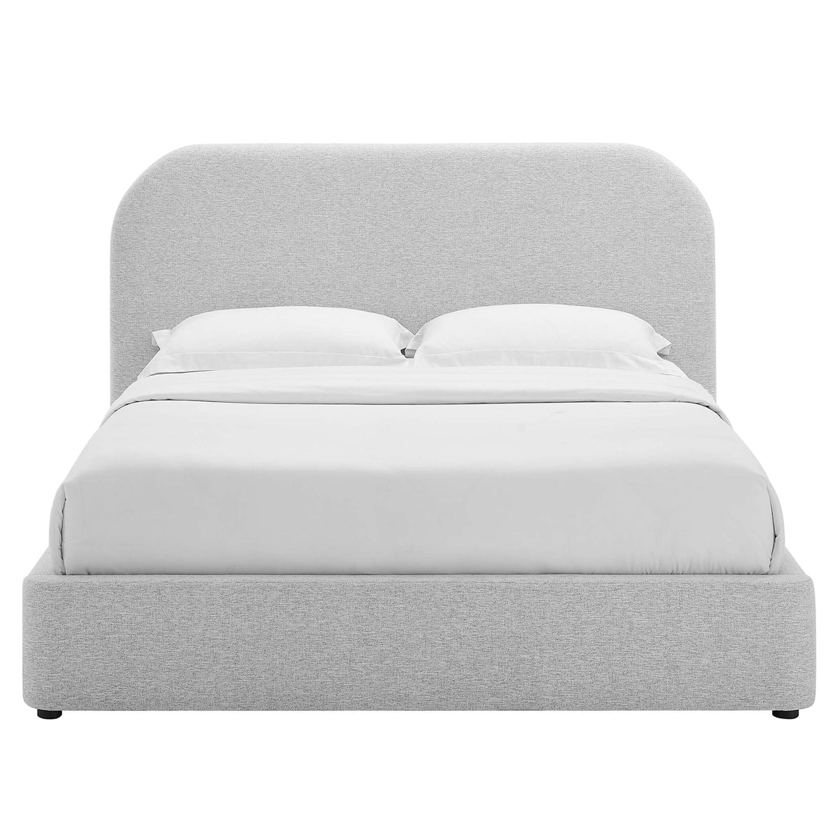 Keynote Upholstered Fabric Curved Queen Platform Bed - Heathered Weave Light Gray