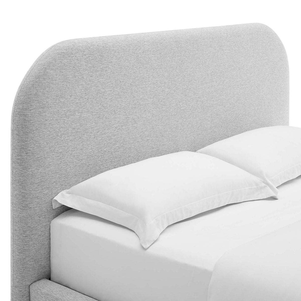 Keynote Upholstered Fabric Curved Queen Platform Bed - Heathered Weave Light Gray