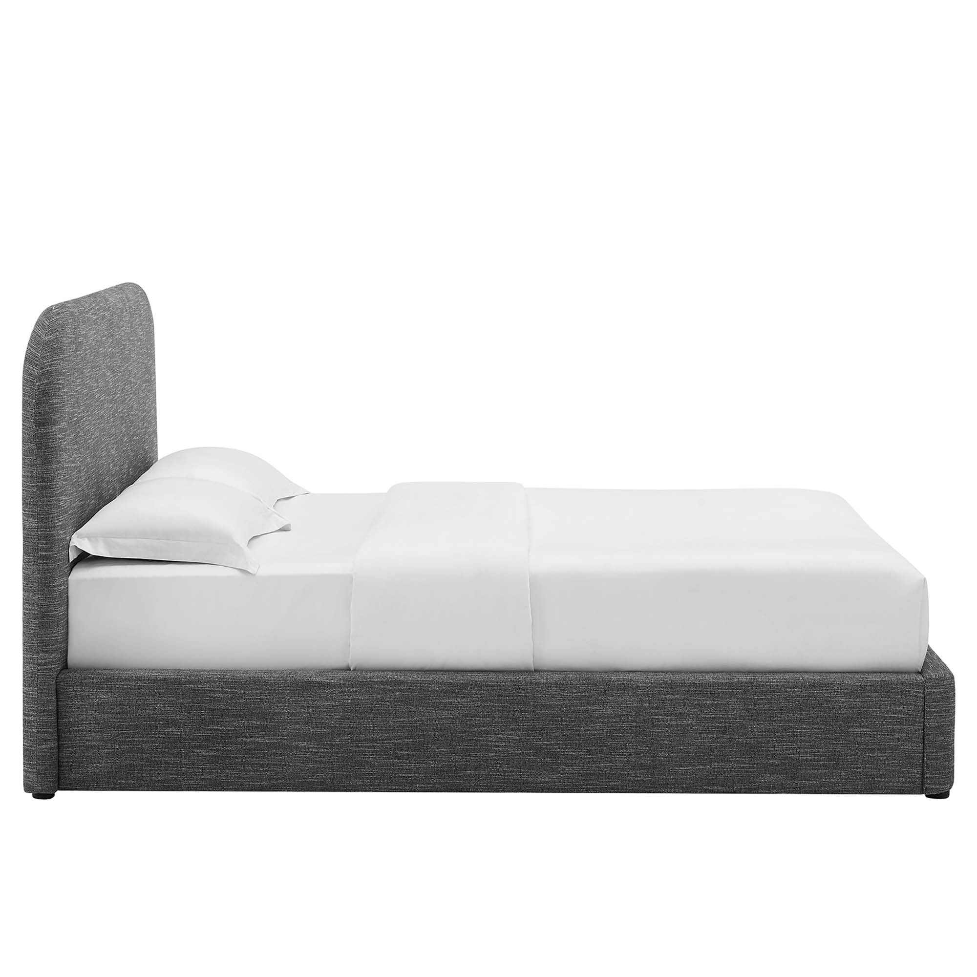 Keynote Upholstered Fabric Curved Queen Platform Bed - Heathered Weave Slate