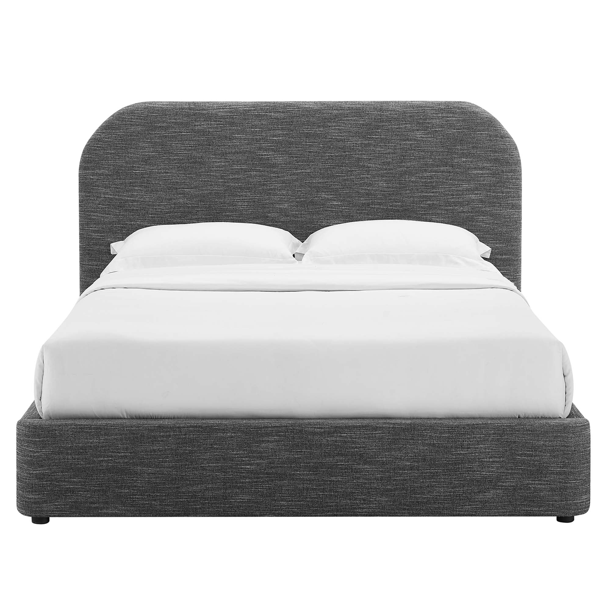 Keynote Upholstered Fabric Curved Queen Platform Bed - Heathered Weave Slate