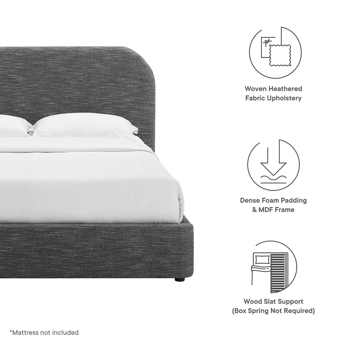 Keynote Upholstered Fabric Curved Queen Platform Bed - Heathered Weave Slate
