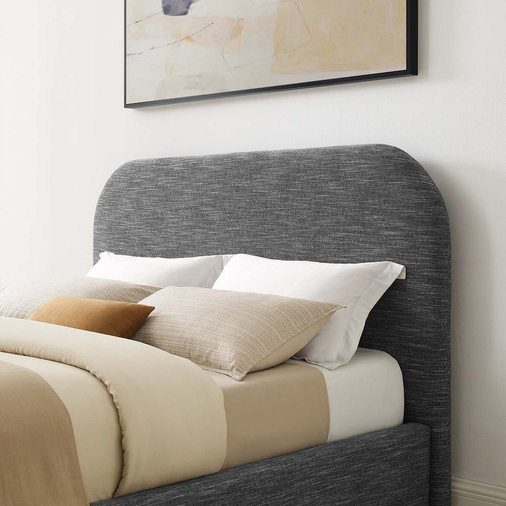 Keynote Upholstered Fabric Curved Queen Platform Bed - Heathered Weave Slate