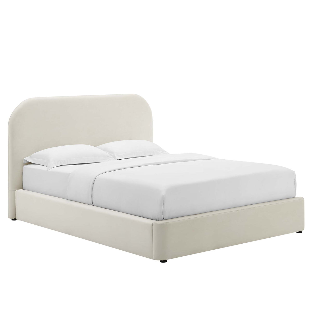 Keynote Performance Velvet Curved Queen Platform Bed - Alabaster