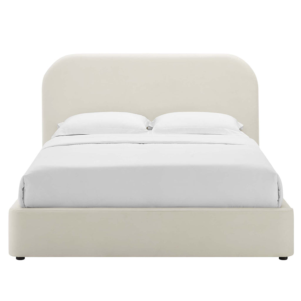 Keynote Performance Velvet Curved Queen Platform Bed - Alabaster