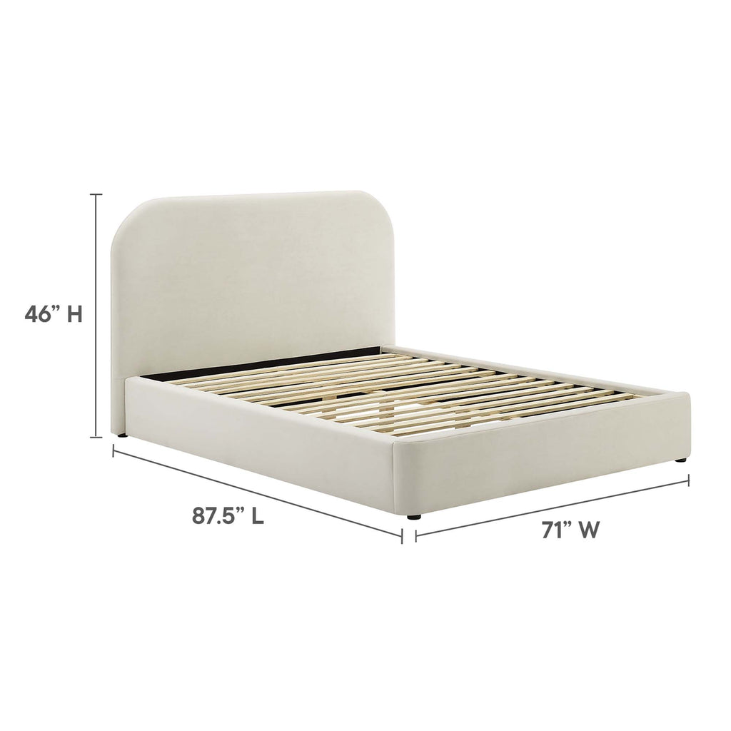 Keynote Performance Velvet Curved Queen Platform Bed - Alabaster