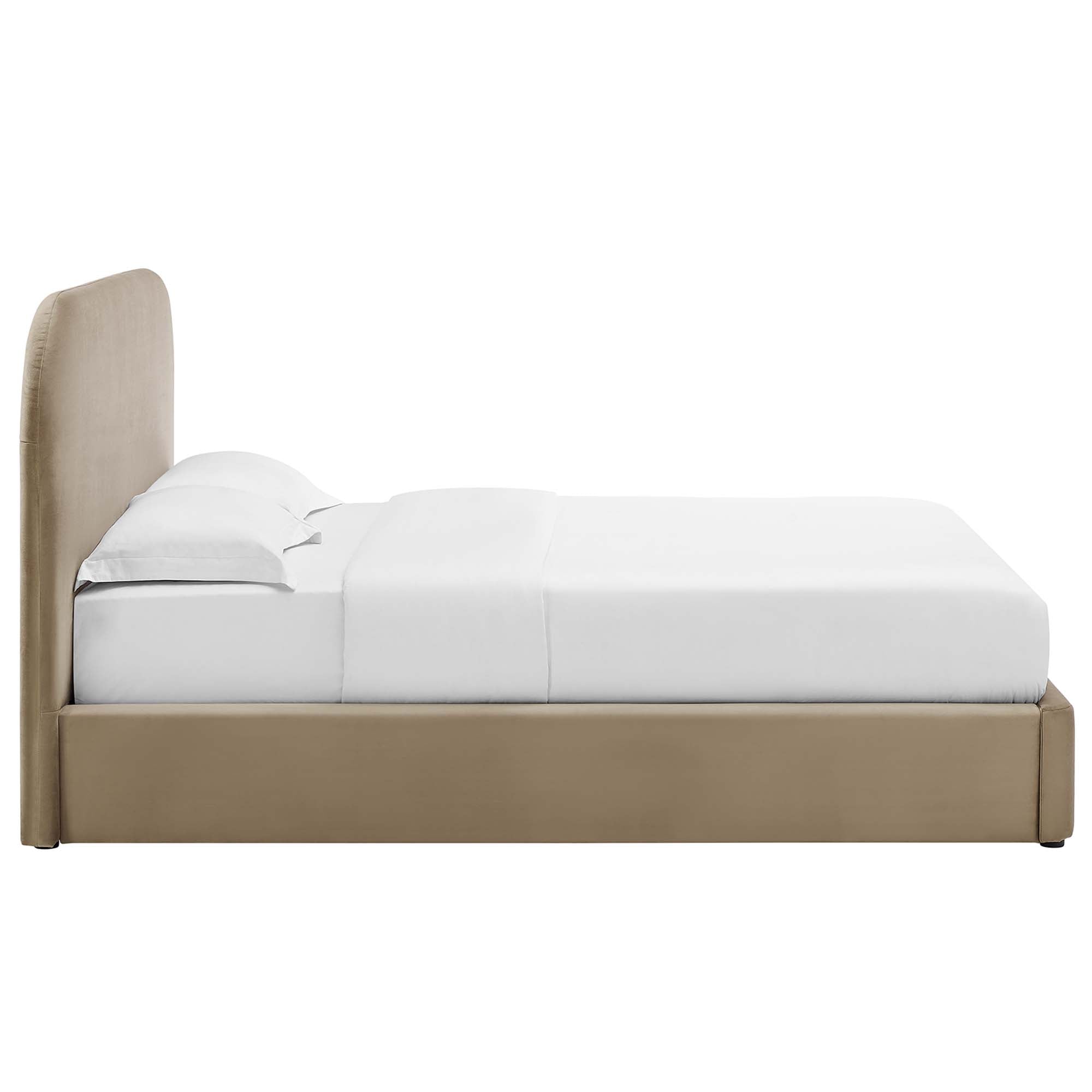 Keynote Performance Velvet Curved Queen Platform Bed - Taupe