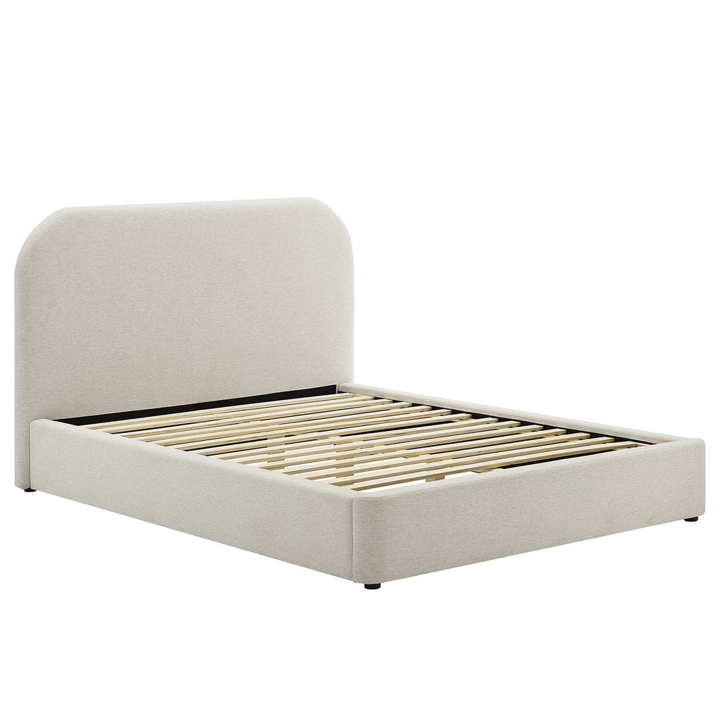 Keynote Upholstered Fabric Curved King Platform Bed - Heathered Weave Ivory