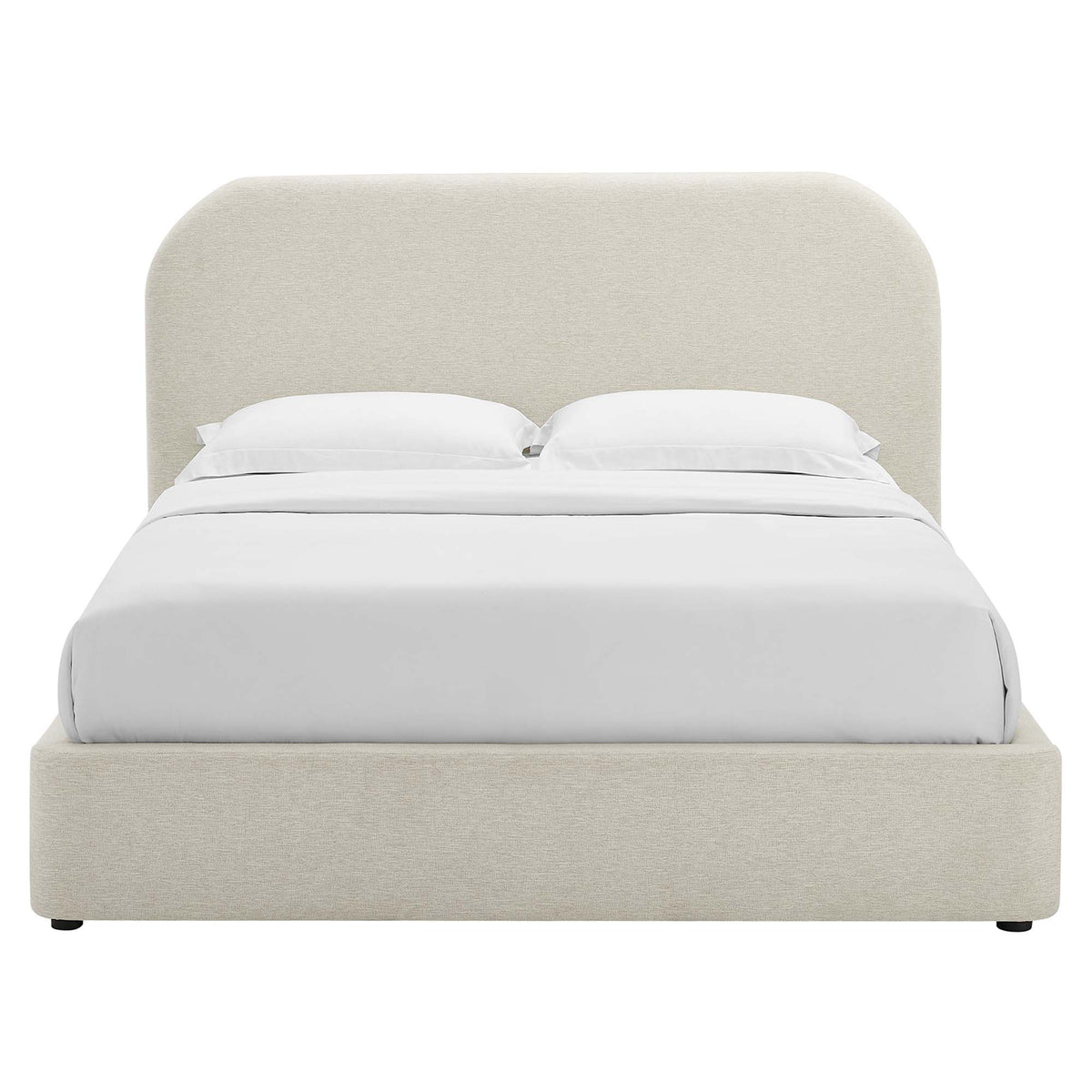 Keynote Upholstered Fabric Curved King Platform Bed - Heathered Weave Ivory