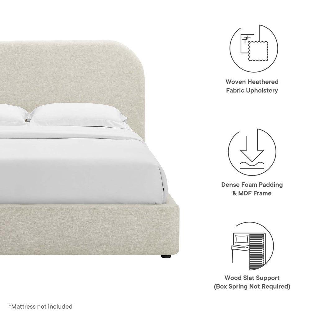 Keynote Upholstered Fabric Curved King Platform Bed - Heathered Weave Ivory