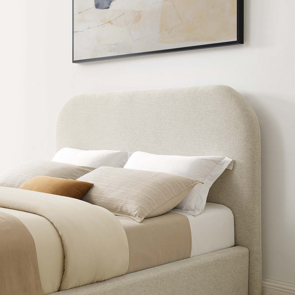 Keynote Upholstered Fabric Curved King Platform Bed - Heathered Weave Ivory