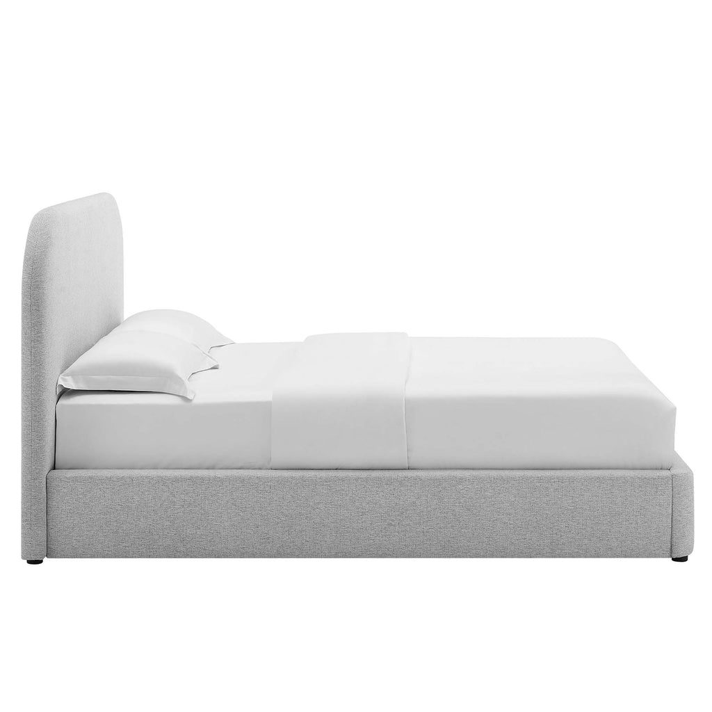 Keynote Upholstered Fabric Curved King Platform Bed - Heathered Weave Light Gray