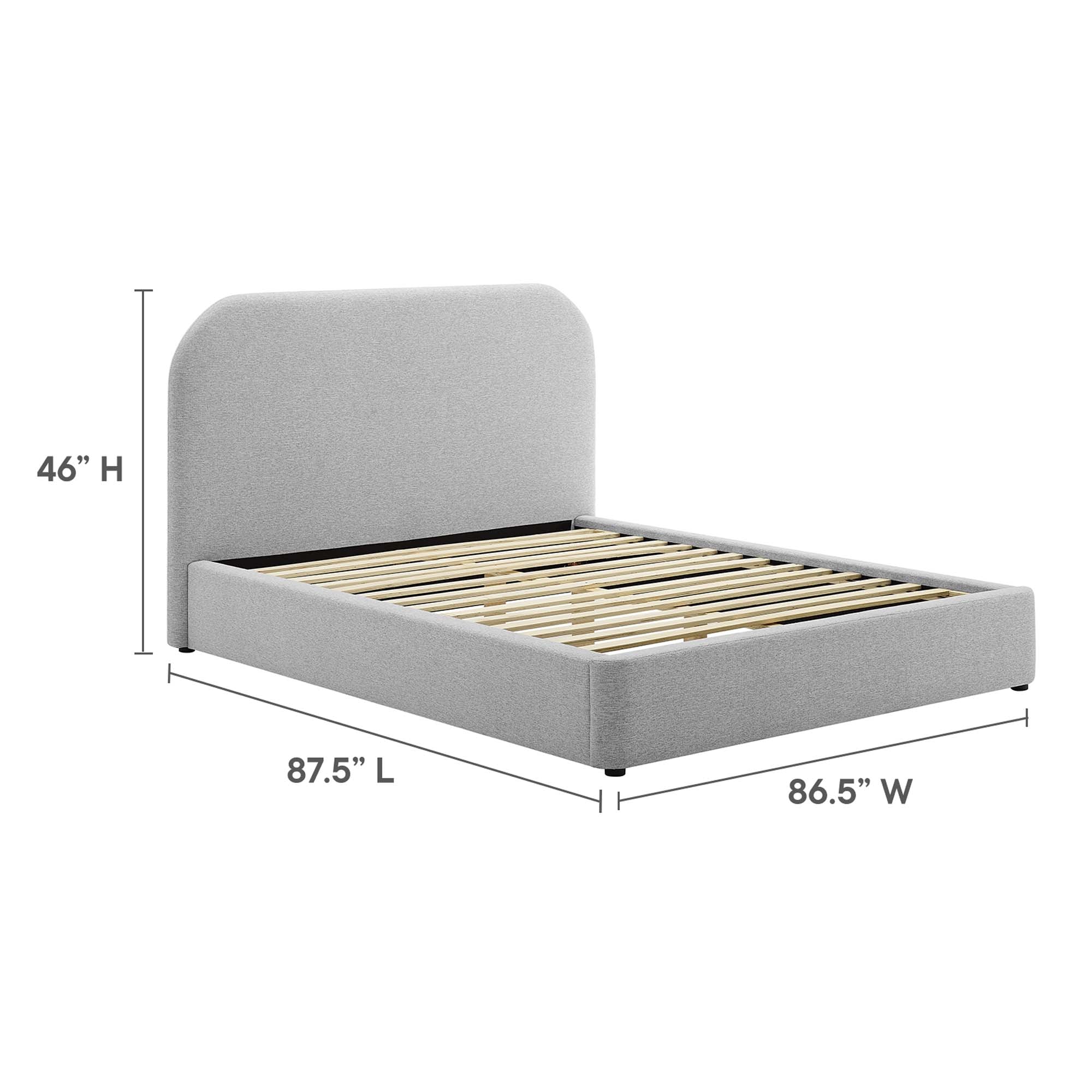 Keynote Upholstered Fabric Curved King Platform Bed - Heathered Weave Light Gray