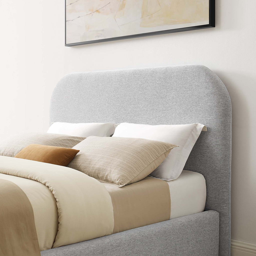 Keynote Upholstered Fabric Curved King Platform Bed - Heathered Weave Light Gray