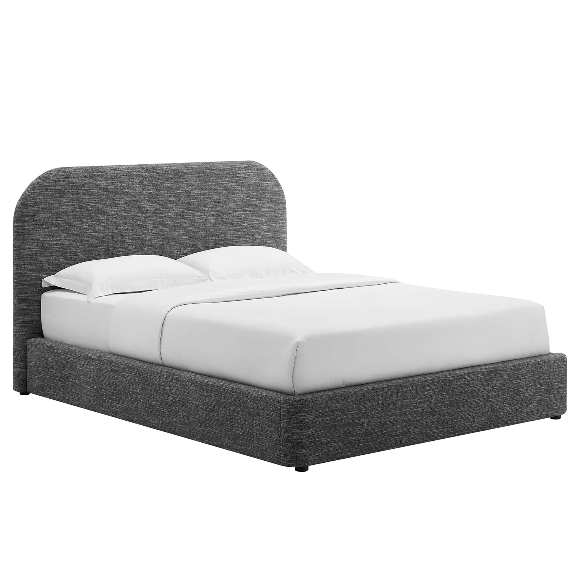 Keynote Upholstered Fabric Curved King Platform Bed - Heathered Weave Slate