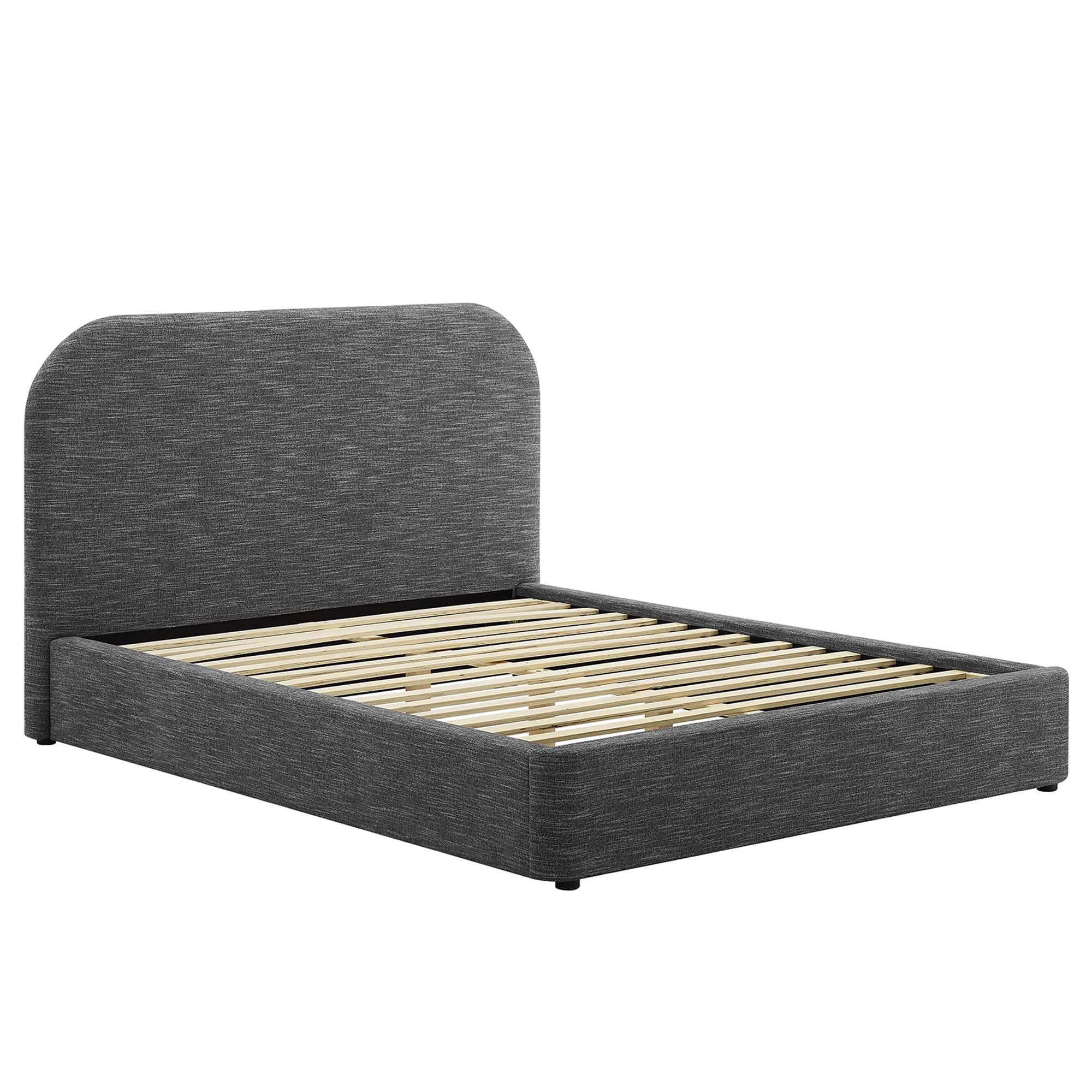 Keynote Upholstered Fabric Curved King Platform Bed - Heathered Weave Slate