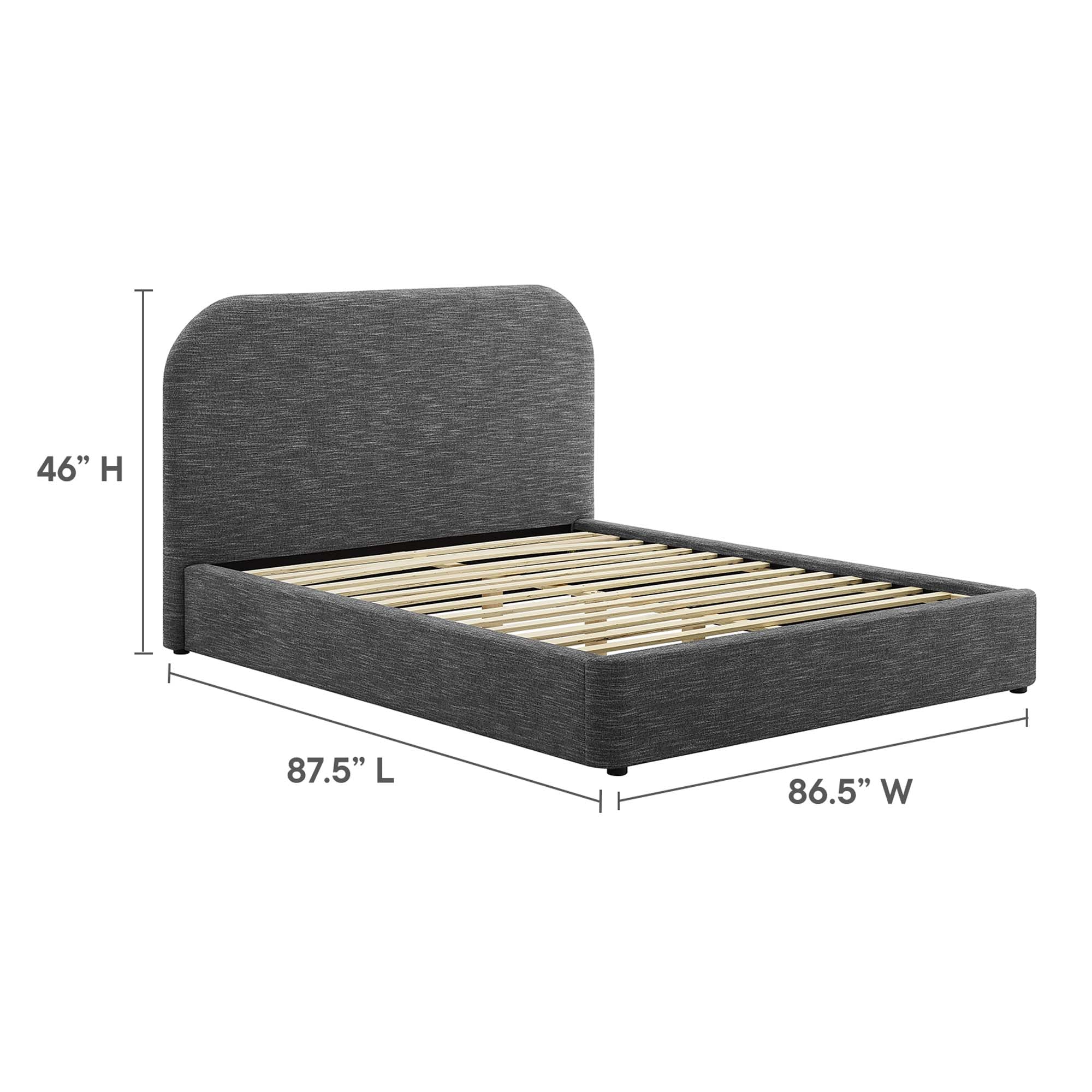 Keynote Upholstered Fabric Curved King Platform Bed - Heathered Weave Slate